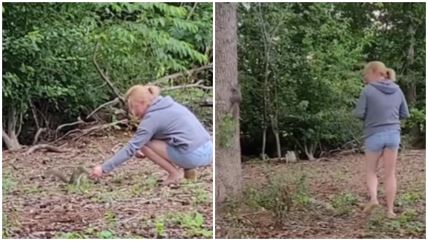 Devojku prati veverica u šumi kao da je princeza