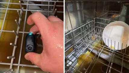 Kamera i tanjir u mašini za pranje sudova