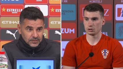 Dominik Livaković i trener Đirone Mičel.