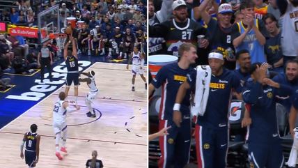 Nikola Jokić alej-up zakucavanje i reakcija klupe Denvera.