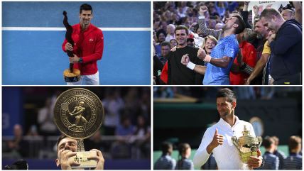 Novak Đoković sa peharima.