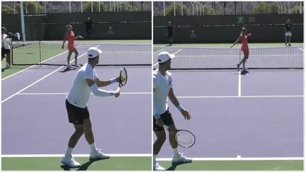 Novak Đoković i Arina Sabalenka na treningu