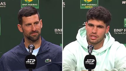Novak Đoković i Karlos Alkaraz na konferenciji za medije.