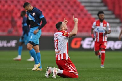 Bruno Duarte slavi gol za Zvezdu protiv Radničkog iz Niša