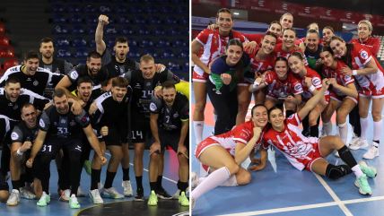 Rukometaši Partizana i rukometašice Crvene zvezde.
