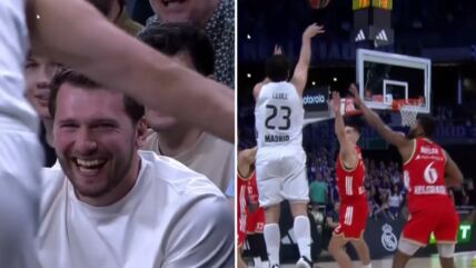 Luka Dončić slavi sa Serhijom Ljuljom trojku na Zvezda Real