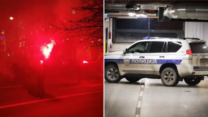 Policija, interventna, baklja, baklje, navijači