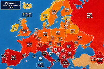 Mapa temperaturnih rekorda u Evropi