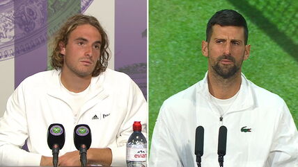 Stefanos Cicipas i Novak Đoković na konferenciji za medije.