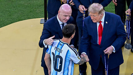 Donald Tramp Đani Infantino Lionel Mesi posle finala Mundijala