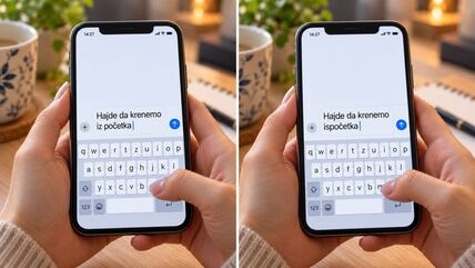 Poruka "Hajde da krenemo iz početka" na mobilnom telefonu
