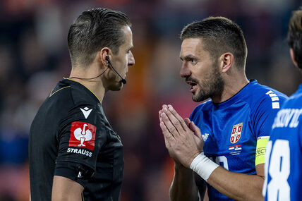 Dušan Tadić moli sudiju na meču Srbija - Holandija.
