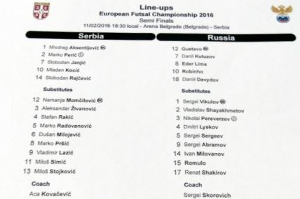 Futsal EURO: Srbija - Rusija UŽIVO za finale!