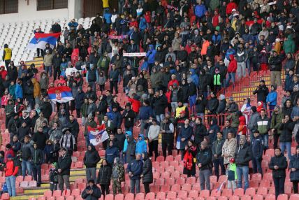 Navijači fudbalera reprezentacije Srbije na utakmici UEFA Lige nacija protiv Crne Gore.