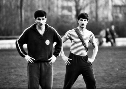 Mustafa Hasanagić i pokojni Blagoje Paunović na treningu crno-belih. Beograd, jesen 1967.