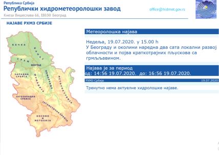 Beograd pljuskovi vreme upozorenje RHMZ