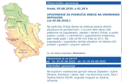 Vremenska prognoza 5. avgust crveni meteoalarm