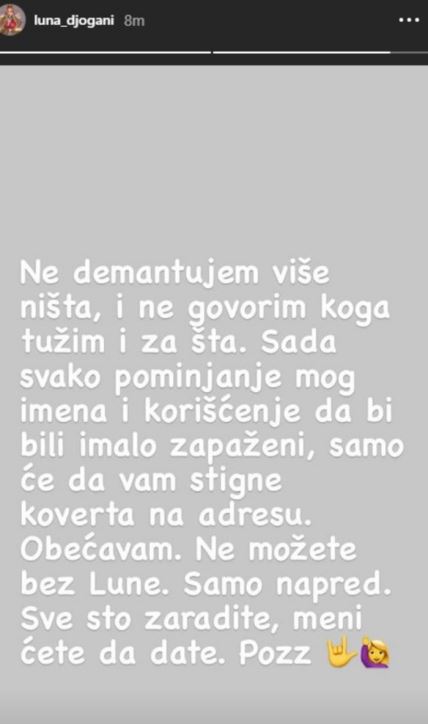 Luna Đogani pretnja onima koji je spominju