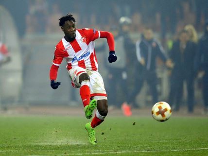 RICHMOND BOAKYE Ricmond Boaci, fudbaler Crvene zvezde, na utakmici protiv Kelna, na stadionu Rajko Mitic. Beograd, 07.12.2017. foto: Nebojsa Parausic Fudbal, UEFA liga Evrope, Crvena zvezda, Keln