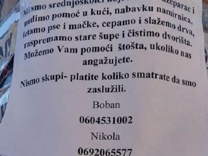 oglas cacak zarada srednjoskolci traze posao