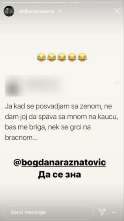 veljko raznatovic bogdana veljko objavio sta radi kada se posvadja sa zenom foto