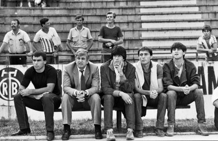 Gojko Zec, Stevan Stojanović, Zarko Đurović i Goran Milojević, pre utakmice. Beograd, 07.08.1983.