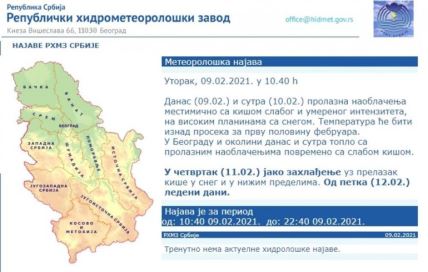 vremenska prognoza februar upozorenje rhmz