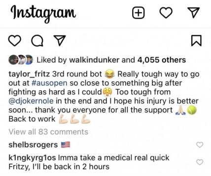 nik kirjos prozivka novak djokovic instagram tejlor fric medicinski tajm aut opterecen