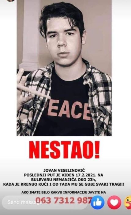 nestali maturant umetnicke skole jovan veselinovic nestao