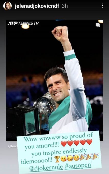 Novak Djokovic trofej Jelena Djokovic Instagram story