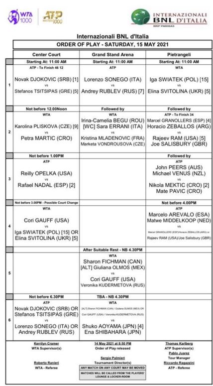 novak djokovic rim masters satnica program igre subota cetvrtfinale polufinale stefanos cicipas