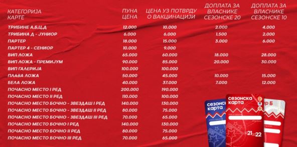 cene sezonskih zvezda