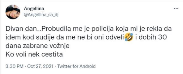 Angelini oduzeta vozačka dozvola