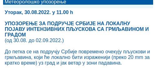 RHMZ upozorenje do petka