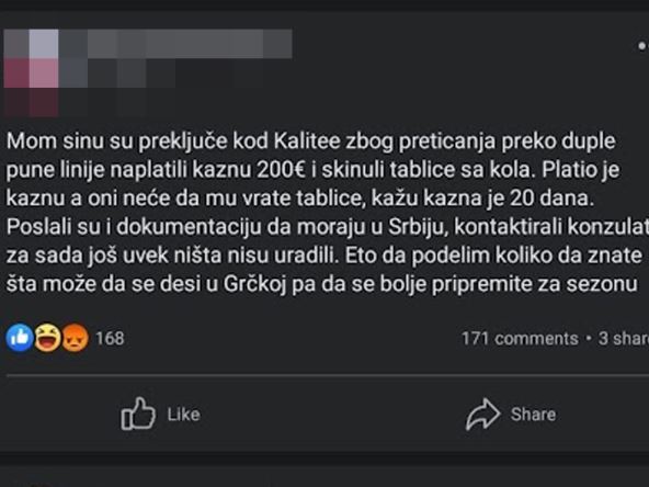 Objava oca na grupi "Grčka info" na "Fejsbuku"