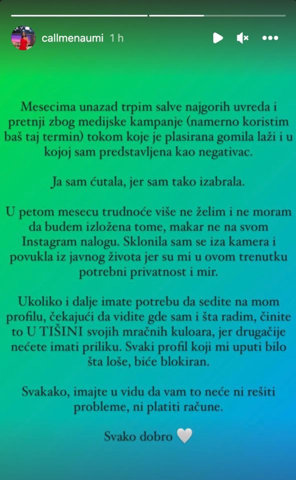 Mina Naumović objava na Instagramu