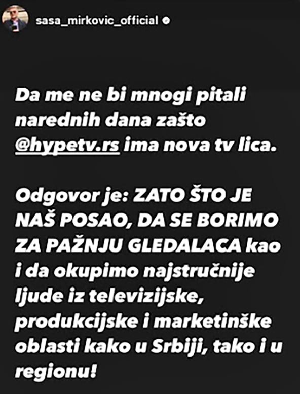 Saša Mirković Instagram priča