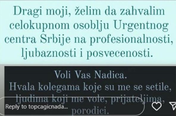 Nada Topčagić se oglasila nakon izlaska iz bolnice