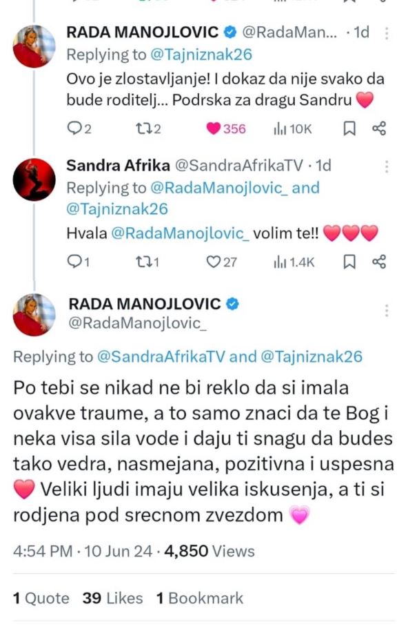 Rada Manojlović je pružila podršku Sandri Africi