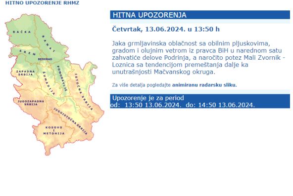Upozorenje RHMZ