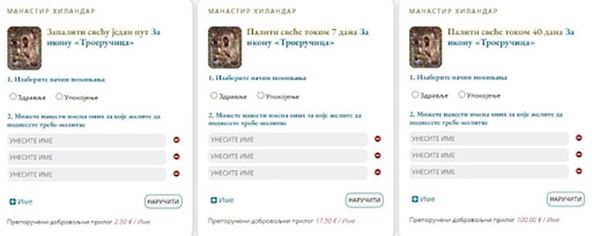 Hilandar, online paljenje sveća