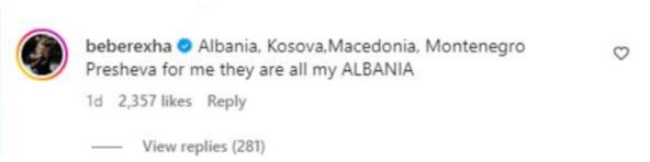 Bebe Reksa IG objava o Velikoj Abaniji