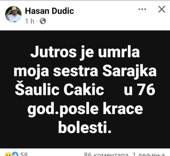 Preminula sestra Šabana Šaulića