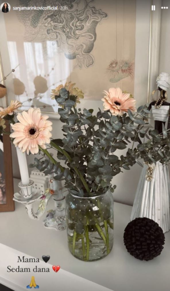 objava Sanje marinković posvećena pokojnoj majci, cveće