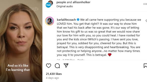 komentar na instagramu Alison Holker