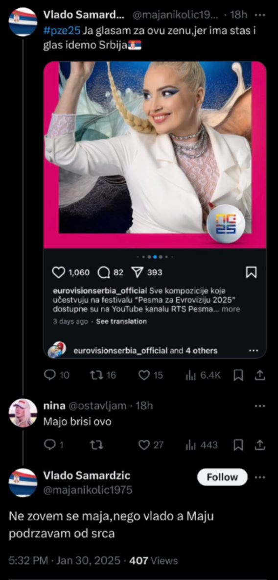 Maja pozvala da se glasa za nju na mreži X
