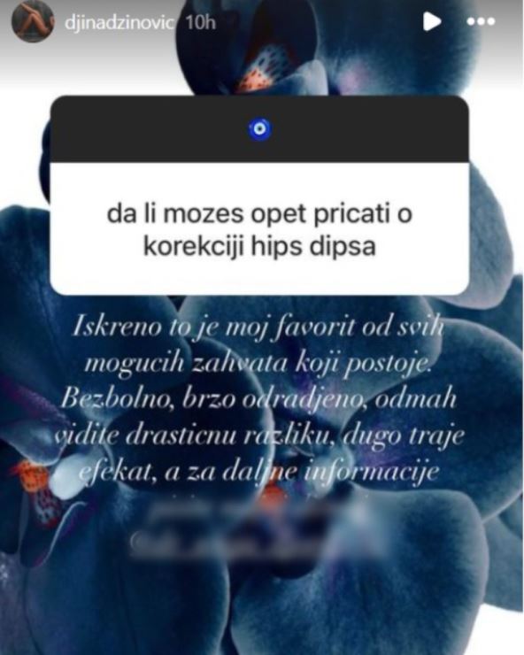 Đina Džinović objava o zahvatu na kukovima