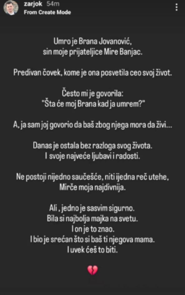 Žarko se oprostio od sina Mire Banjac