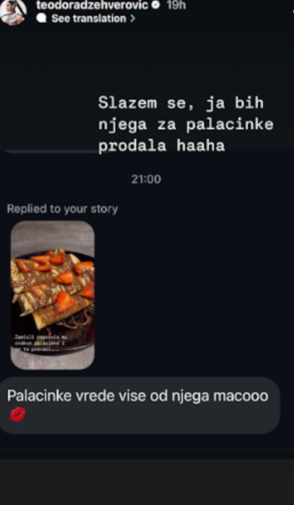 objava Teodore Džehverović sa palačinkama gde spominje dečka