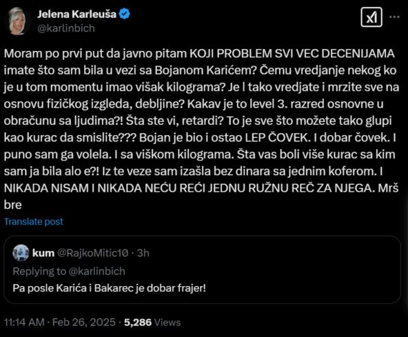 JK o izgledu Bojana Karića